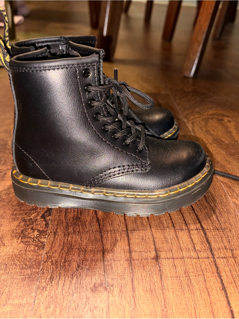 Steve Madden Kids Black Combat Boots with Yellow Stitching